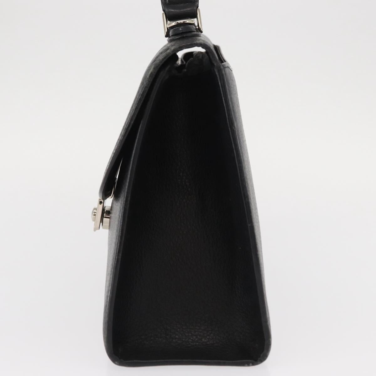 Burberrys Hand Bag Leather Black Silver Auth ep12447