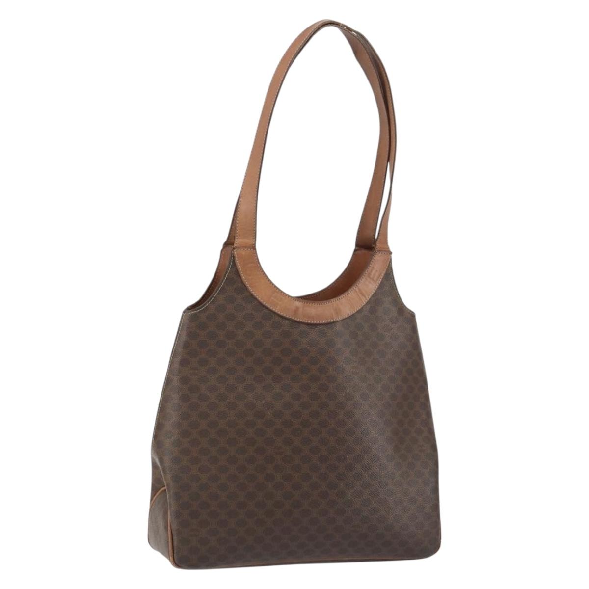 CELINE Macadam Canvas Tote Bag PVC Leather Brown Gold Auth ep12452