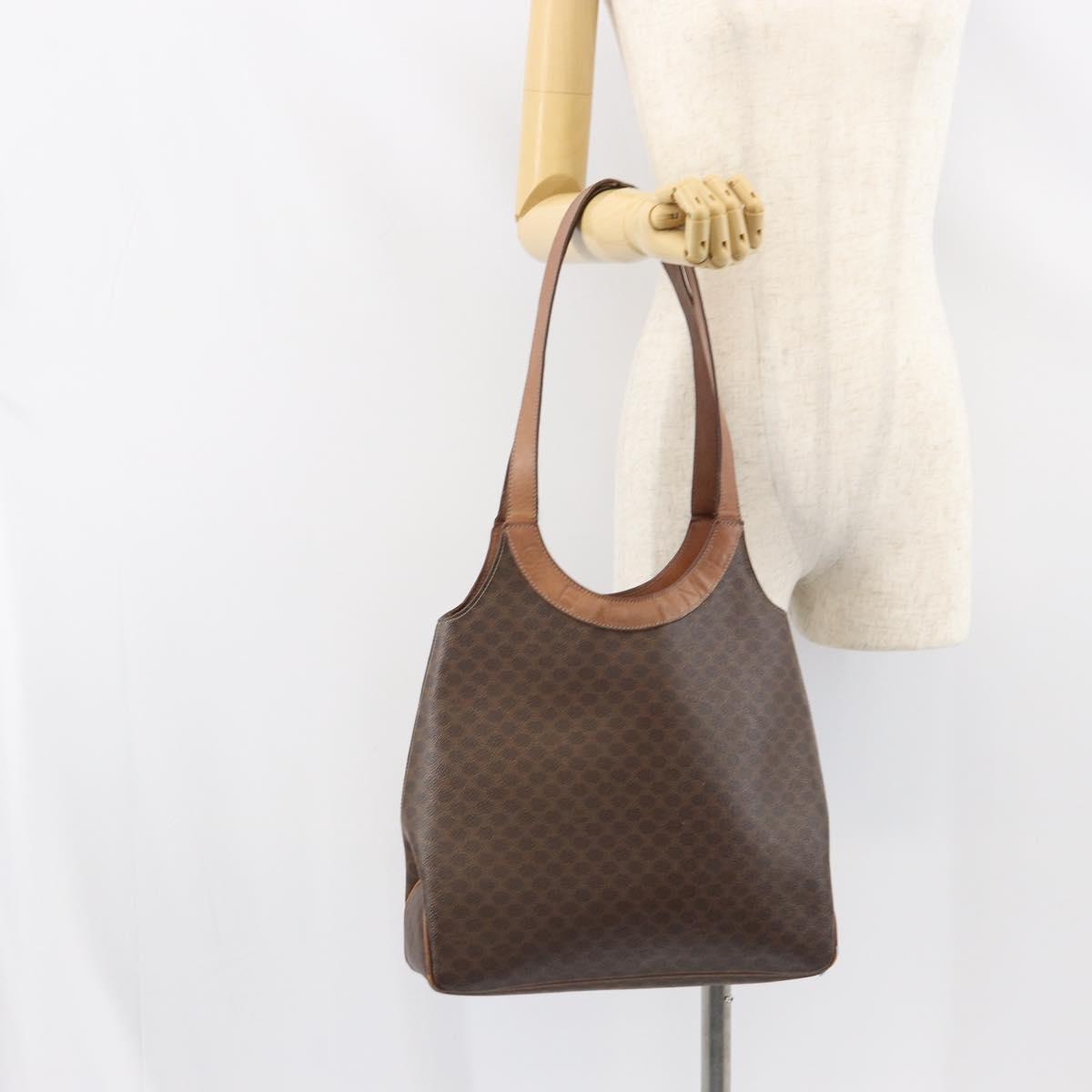 CELINE Macadam Canvas Tote Bag PVC Leather Brown Gold Auth ep12452