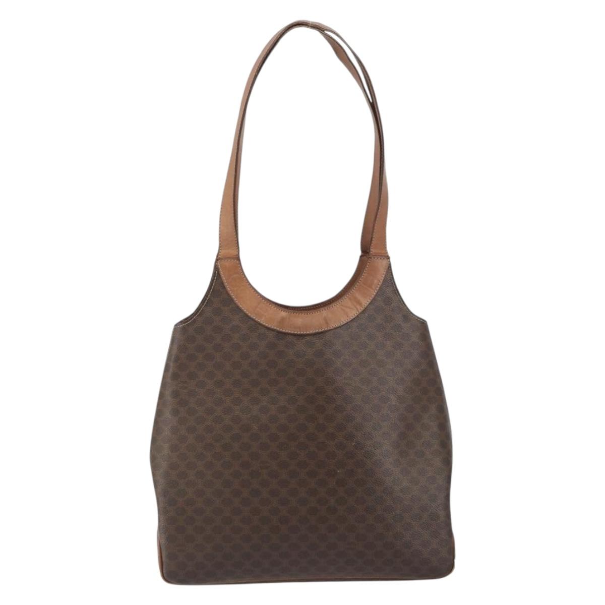 CELINE Macadam Canvas Tote Bag PVC Leather Brown Gold Auth ep12452