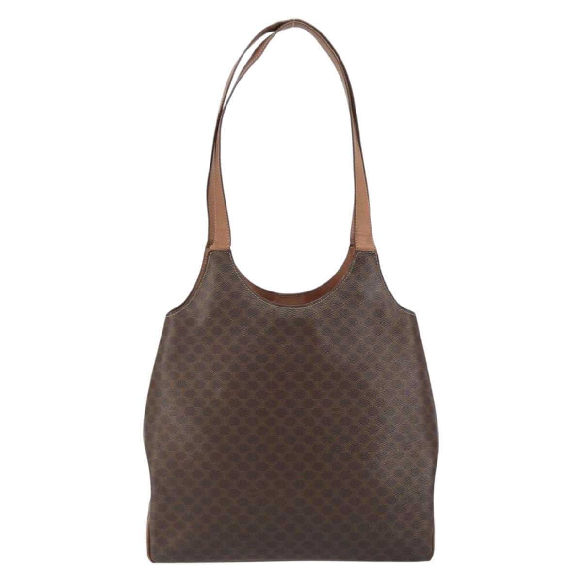 CELINE Macadam Canvas Tote Bag PVC Leather Brown Gold Auth ep12452