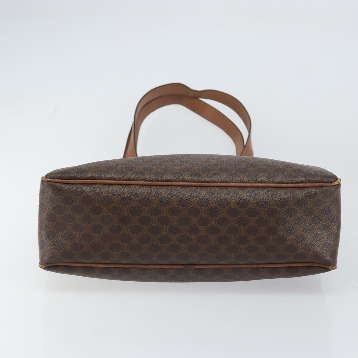 CELINE Macadam Canvas Tote Bag PVC Leather Brown Gold Auth ep12452