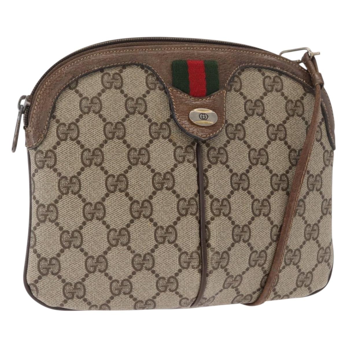 GUCCI GG Supreme Web Sherry Line Bag PVC Beige Gold 904 02 047 Auth ep12468
