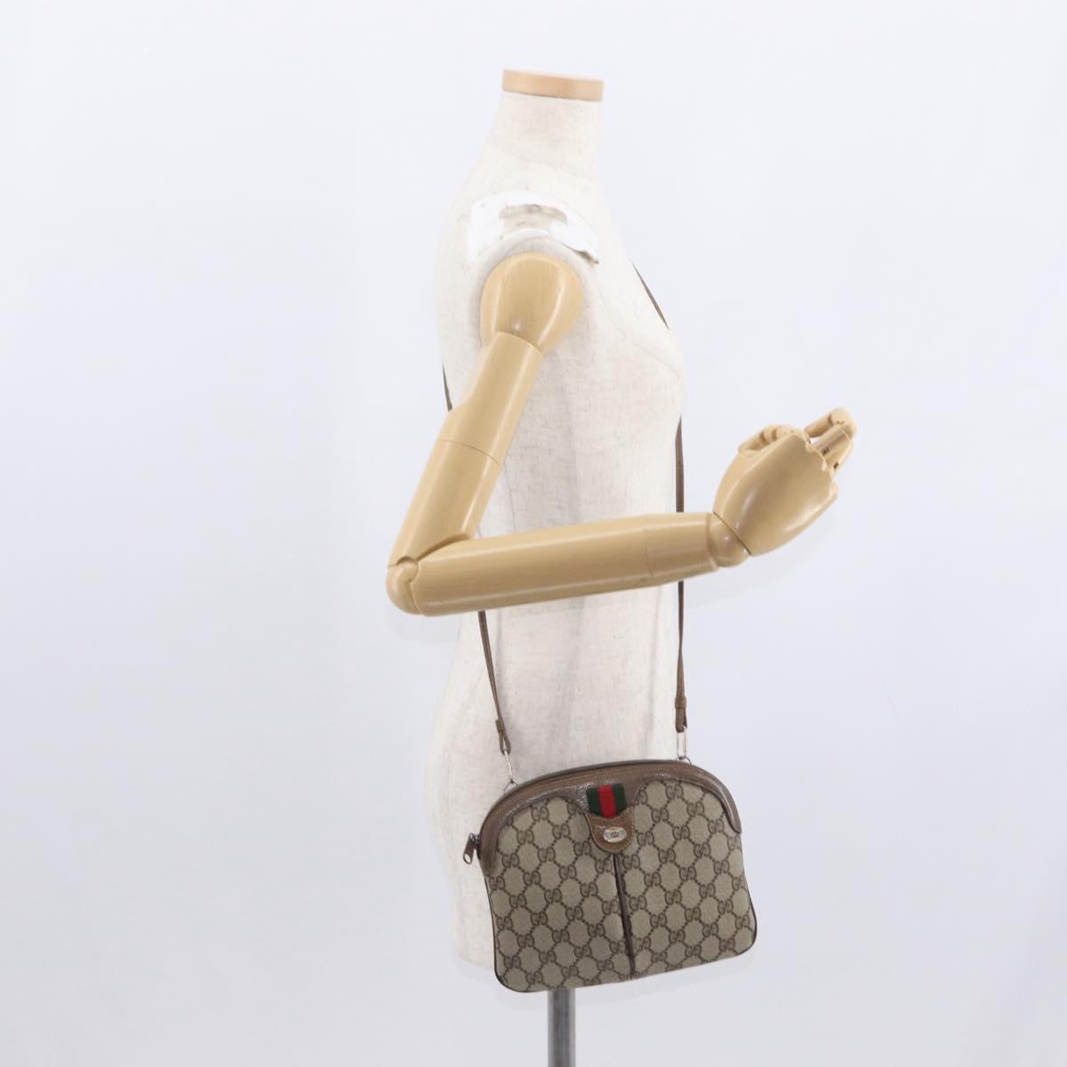GUCCI GG Supreme Web Sherry Line Bag PVC Beige Gold 904 02 047 Auth ep12468