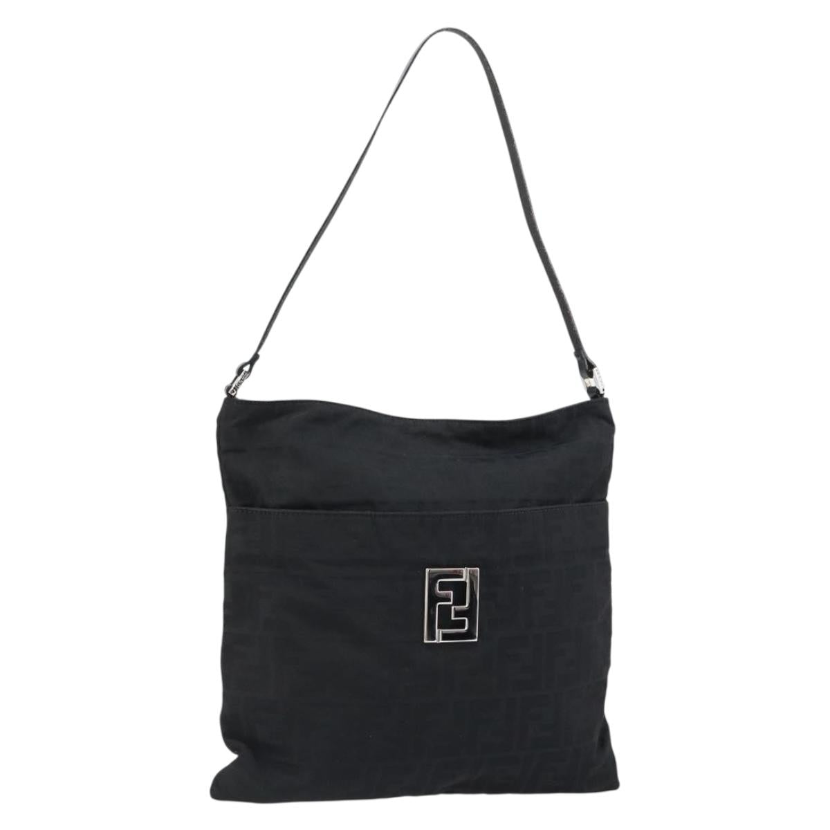 FENDI Zucca Canvas Shoulder Bag Silver Black Auth ep12476