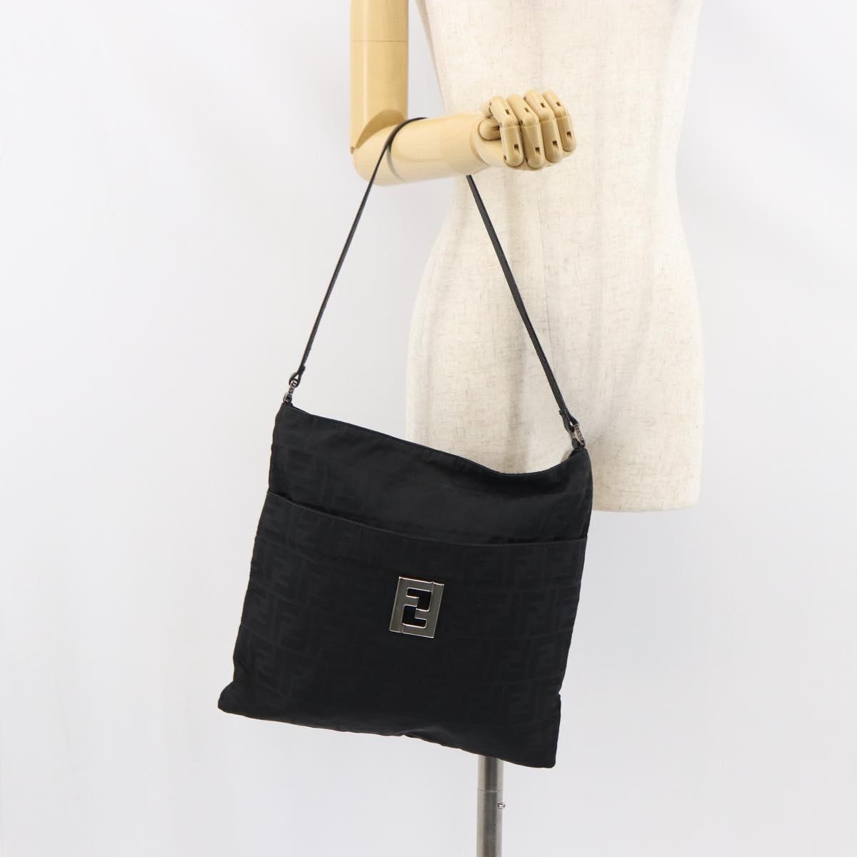 FENDI Zucca Canvas Shoulder Bag Silver Black Auth ep12476