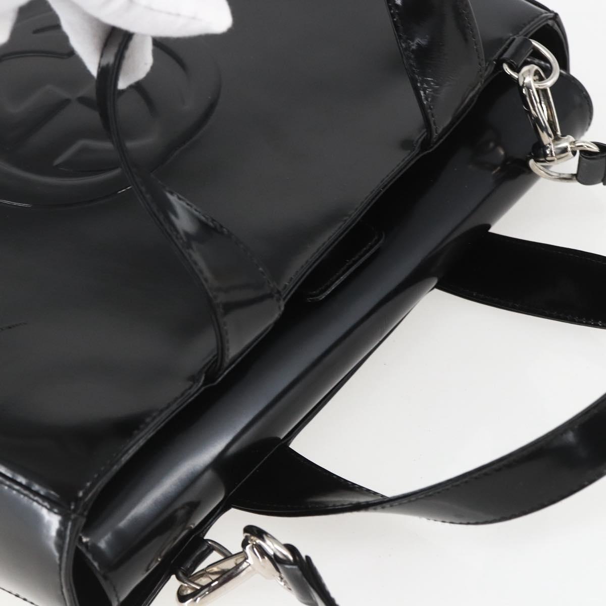 GUCCI Hand Bag Enamel 2way Black Silver 000 1013 0504 Auth ep12477
