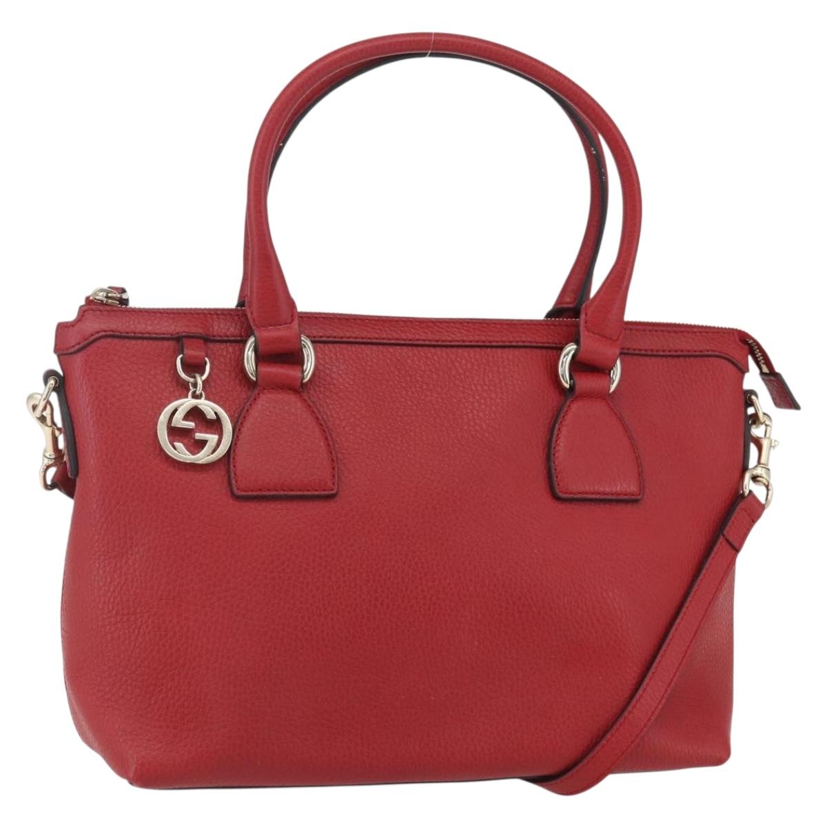 GUCCI Interlocking Hand Bag Leather 2way Red Gold 449659 Auth ep12480