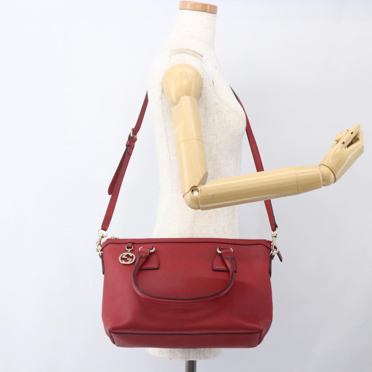 GUCCI Interlocking Hand Bag Leather 2way Red Gold 449659 Auth ep12480