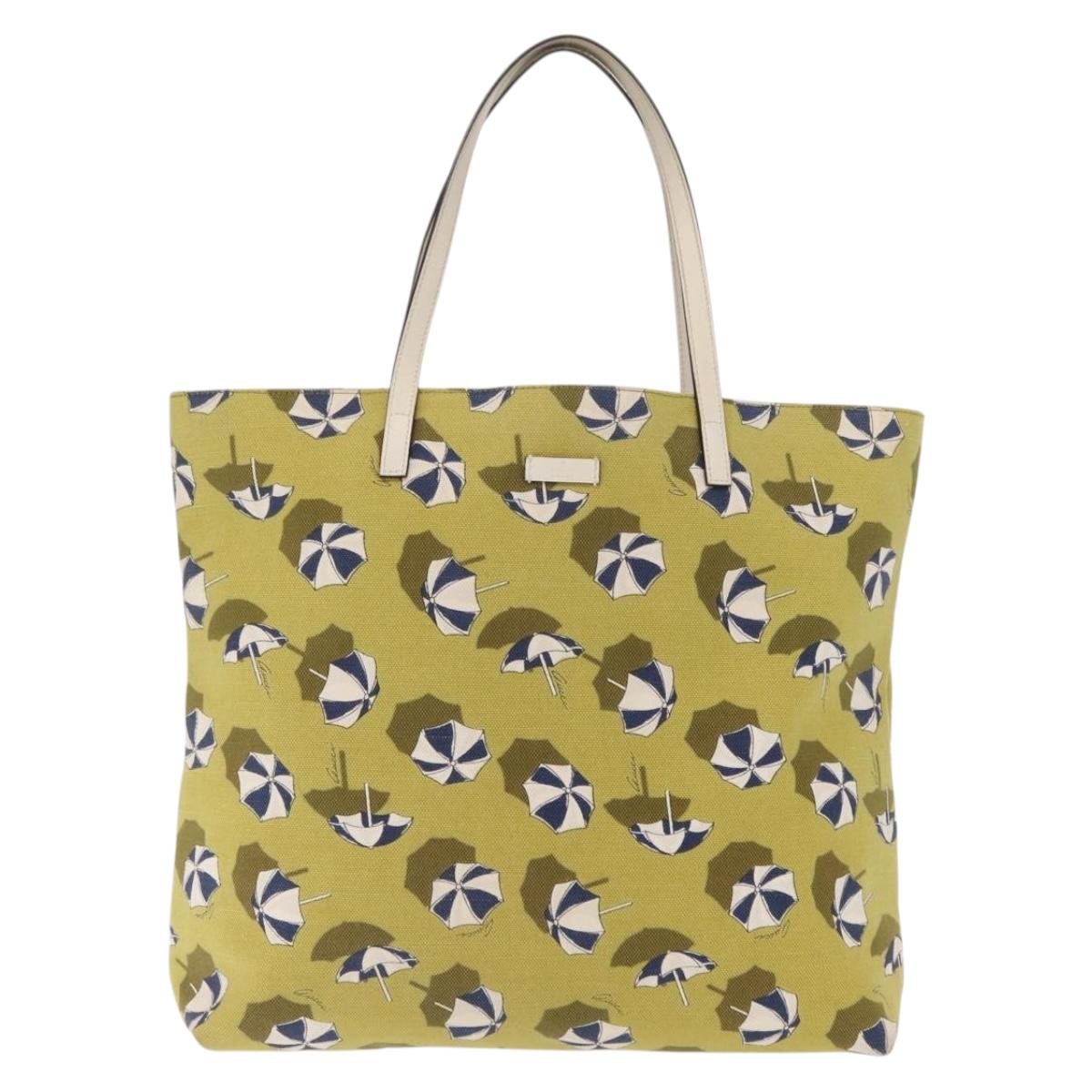 GUCCI Tote Bag Canvas Gold Green 295252 Auth ep12483