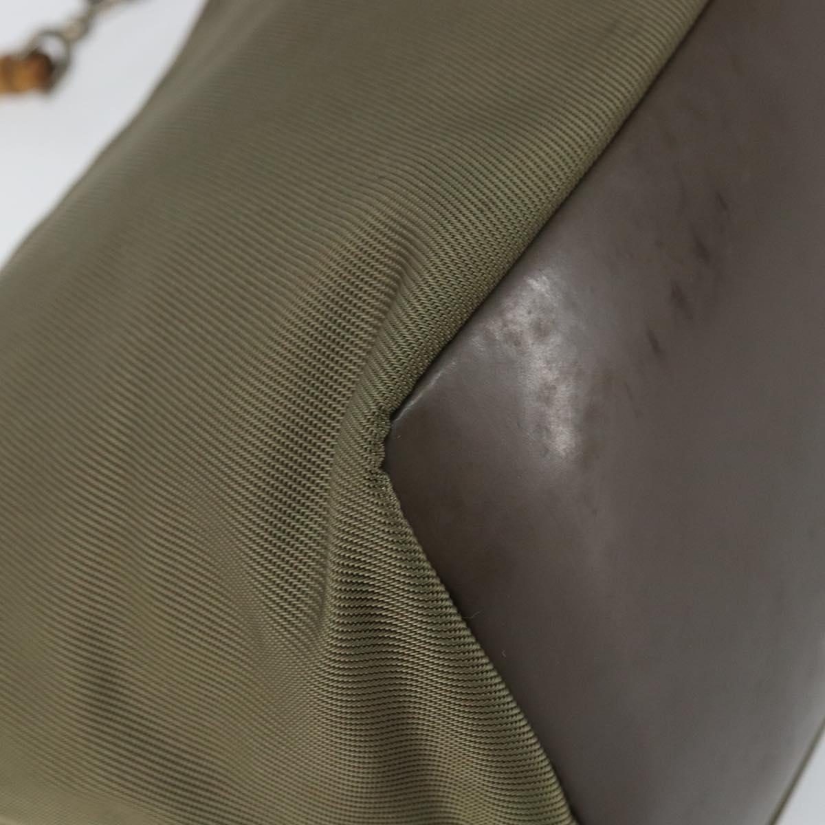 GUCCI Bamboo Shoulder Bag Nylon Khaki Silver 000 0531 Auth ep12494