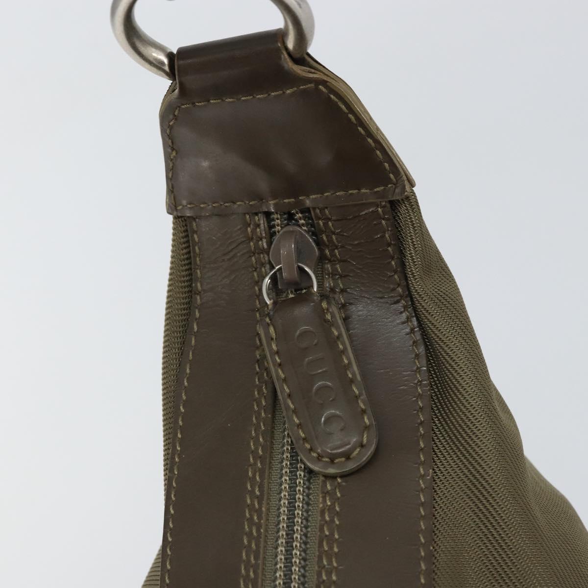 GUCCI Bamboo Shoulder Bag Nylon Khaki Silver 000 0531 Auth ep12494