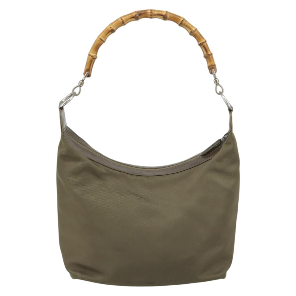 GUCCI Bamboo Shoulder Bag Nylon Khaki Silver 000 0531 Auth ep12494