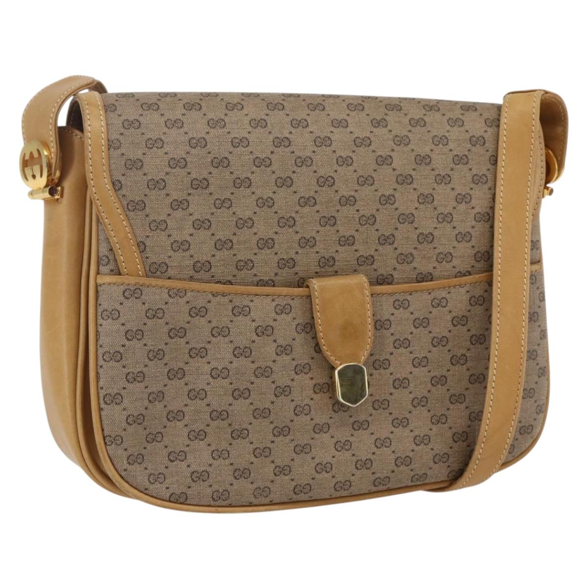 GUCCI Micro GG Supreme Shoulder Bag PVC Beige Gold Auth ep12497