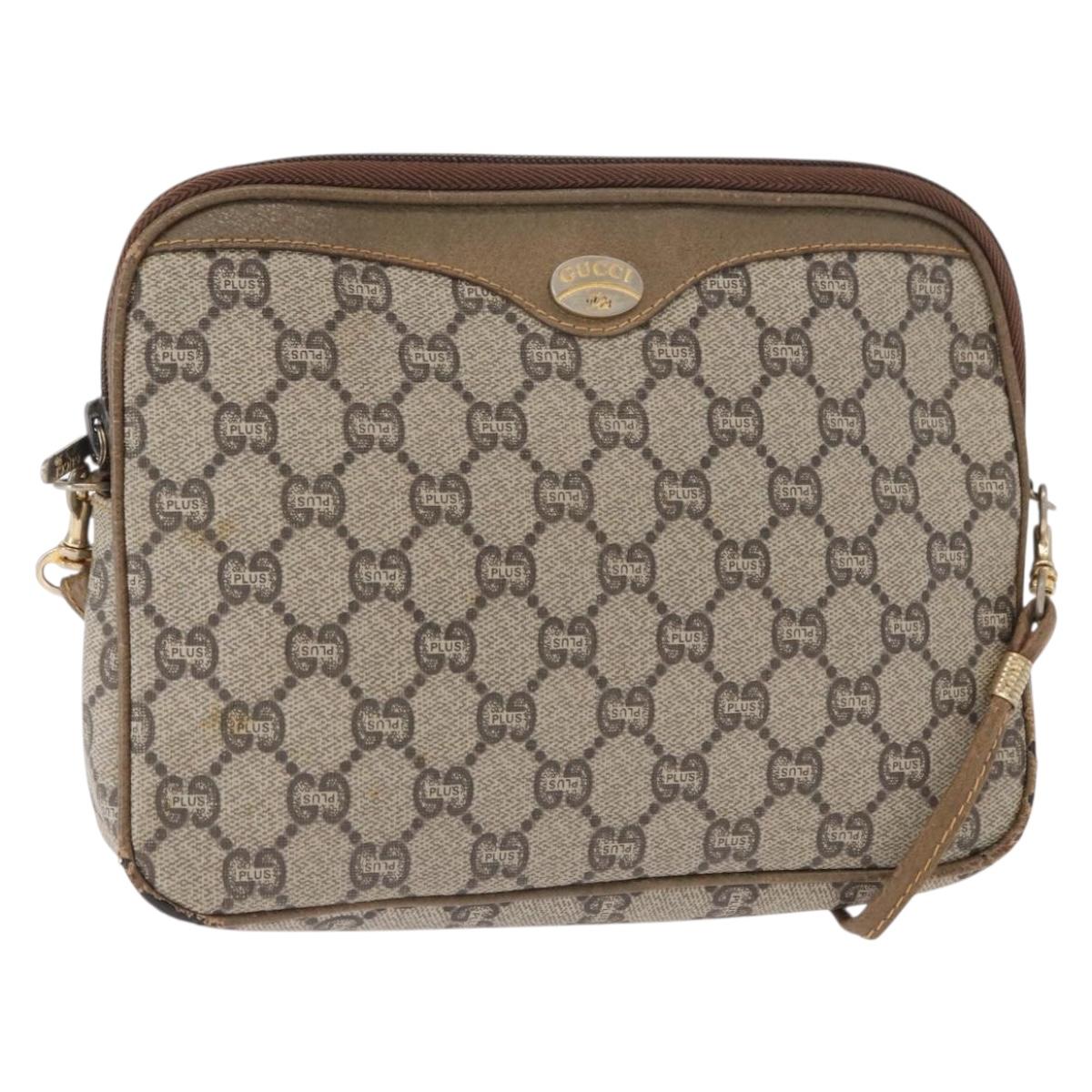 GUCCI GG Plus Supreme Shoulder Bag PVC Beige Gold Auth ep12498