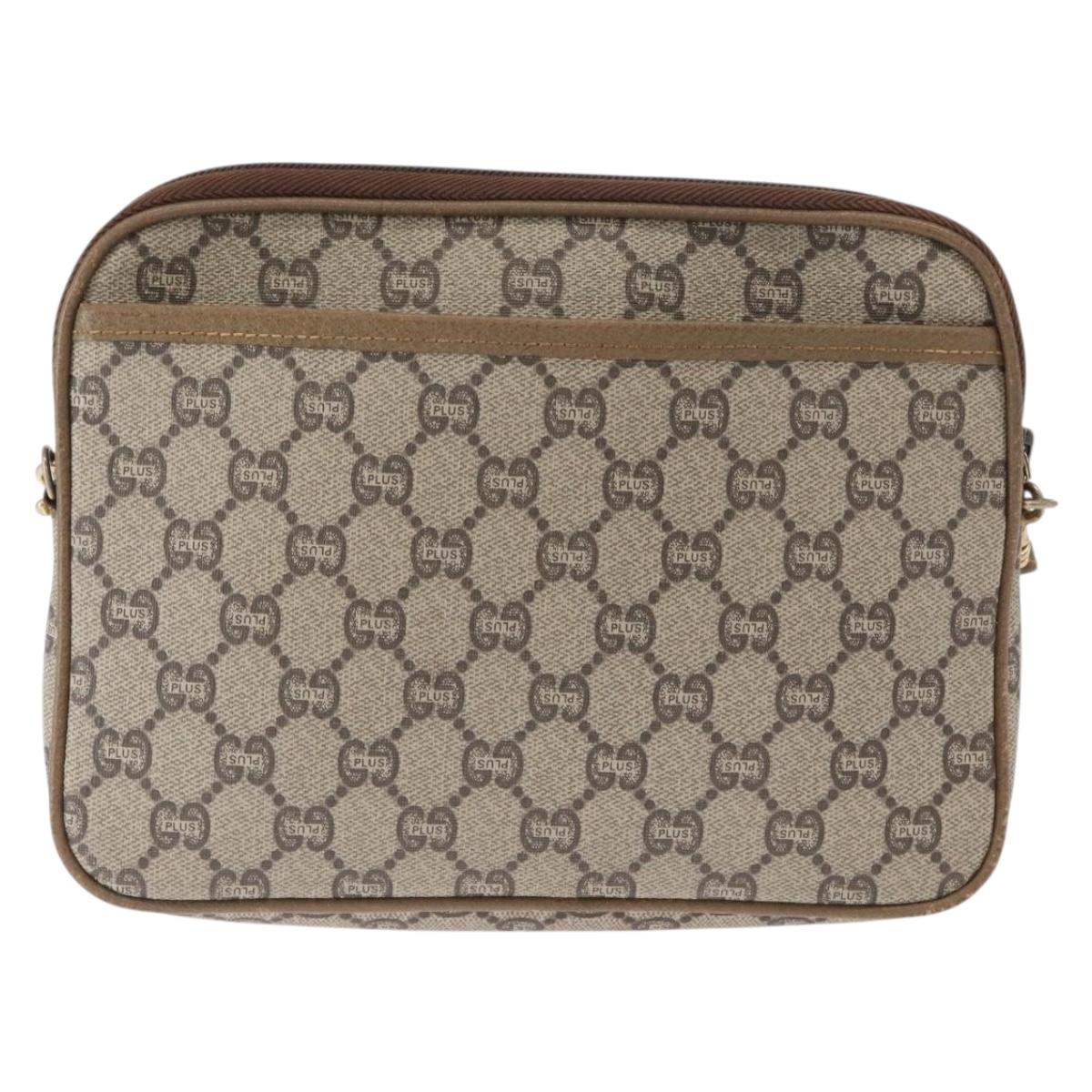 GUCCI GG Plus Supreme Shoulder Bag PVC Beige Gold Auth ep12498