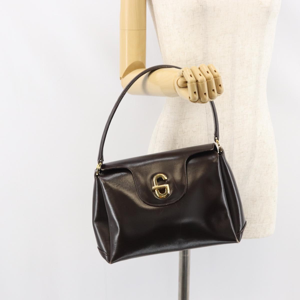 GUCCI Hand Bag Leather Dark Brown Gold 000 406 1080 Auth ep12502