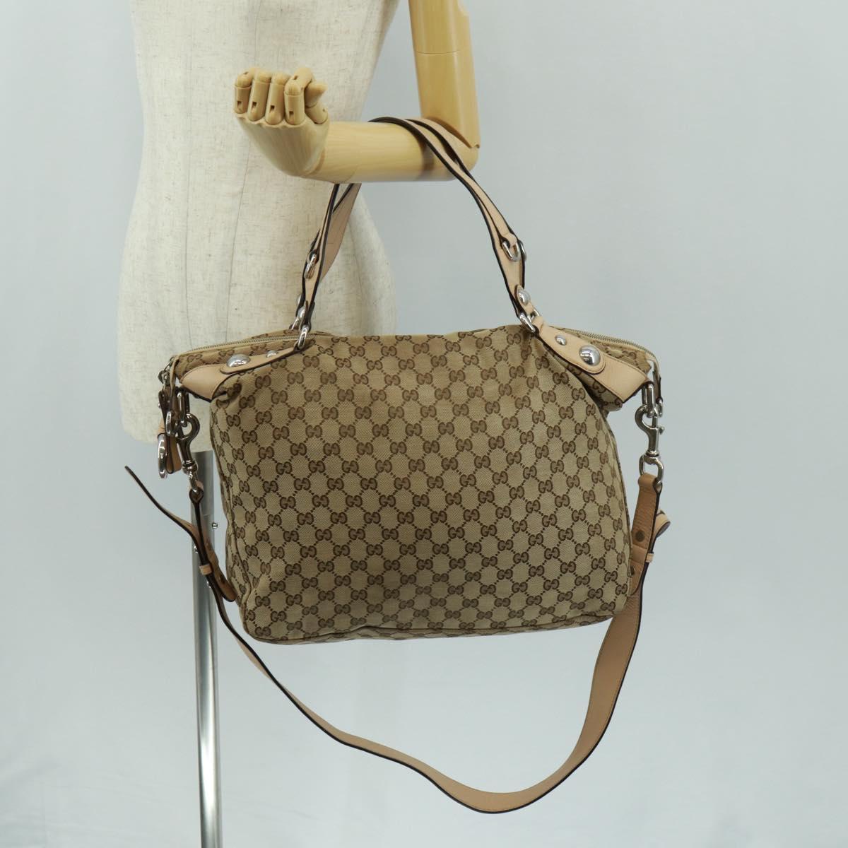 GUCCI GG Canvas Tote Bag 2way Beige Silver 232949 Auth ep12524