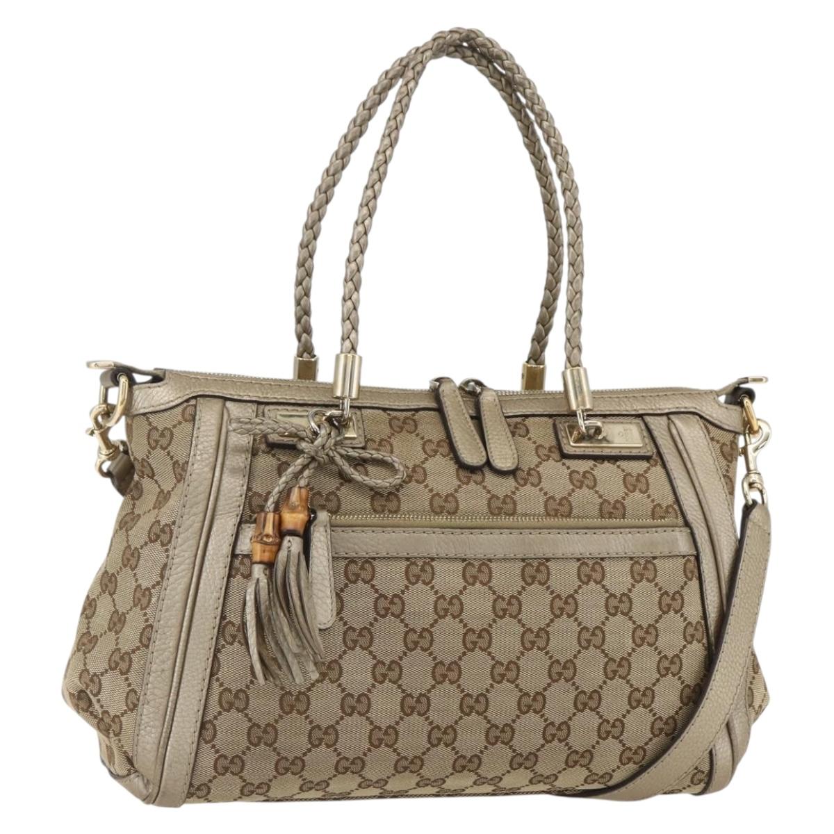 GUCCI Bamboo Wrasse GG Canvas Tote Bag 2way Beige Gold 282300 Auth ep12525