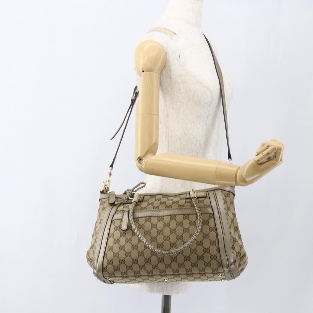 GUCCI Bamboo Wrasse GG Canvas Tote Bag 2way Beige Gold 282300 Auth ep12525