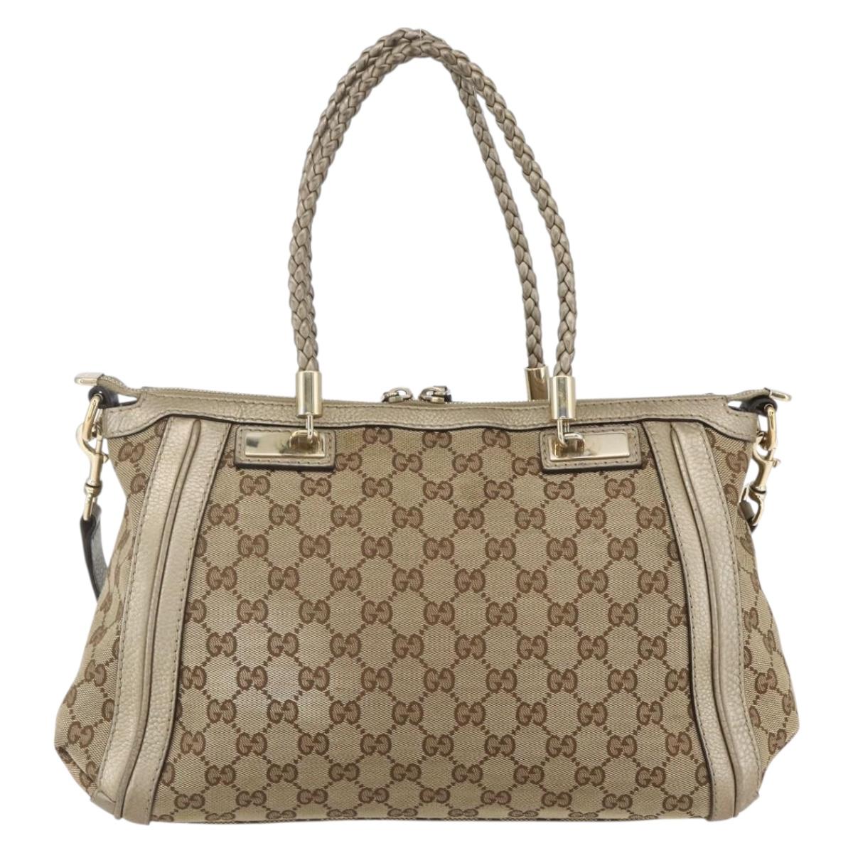 GUCCI Bamboo Wrasse GG Canvas Tote Bag 2way Beige Gold 282300 Auth ep12525