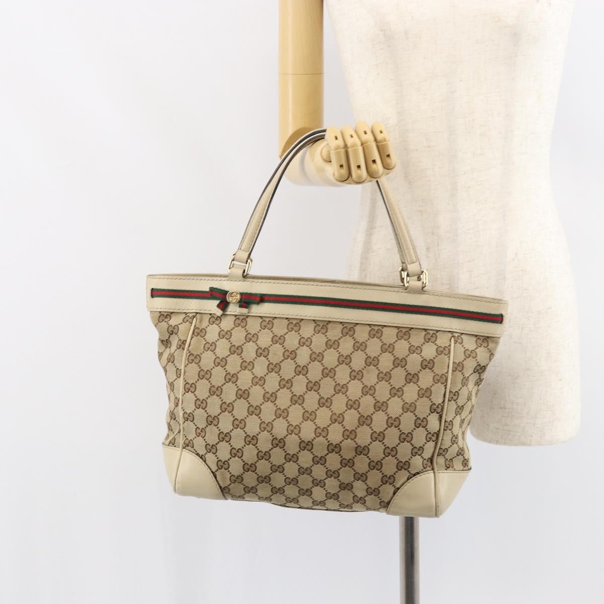 GUCCI GG Canvas Web Sherry Line Mayfair Tote Bag Beige Red 257061 Auth ep12533