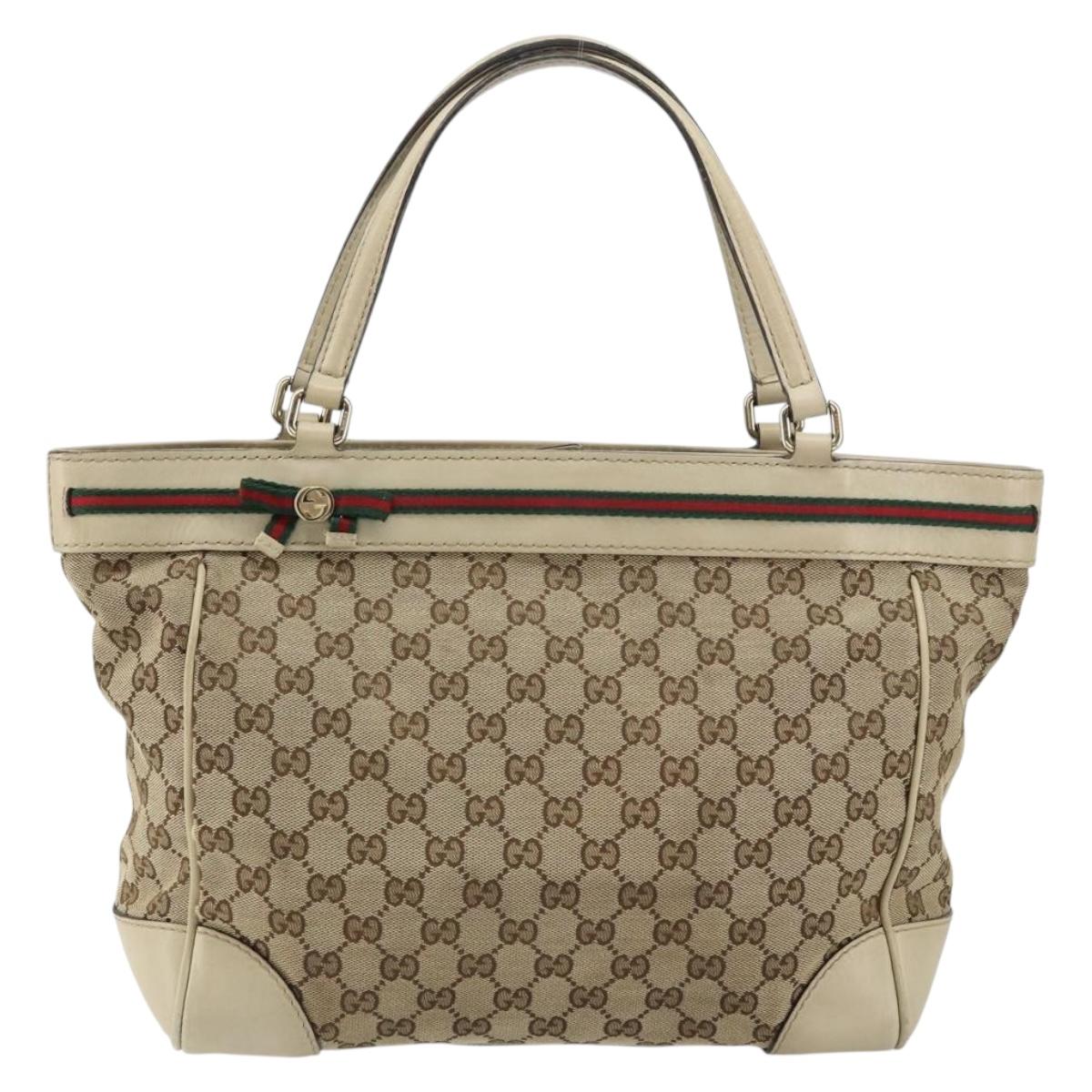 GUCCI GG Canvas Web Sherry Line Mayfair Tote Bag Beige Red 257061 Auth ep12533