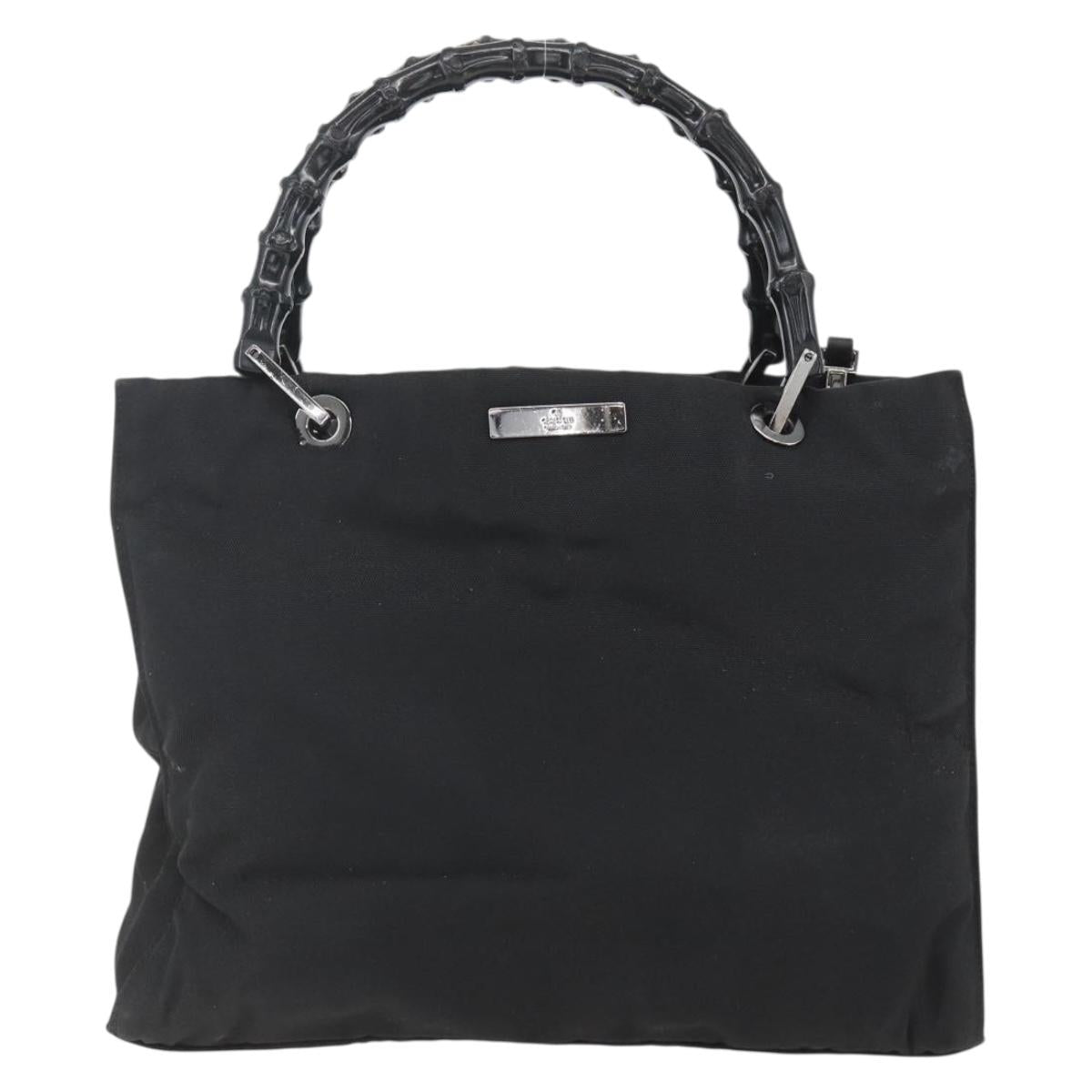 GUCCI Bamboo Hand Bag Nylon 2way Black Silver 002 1016 Auth ep12535