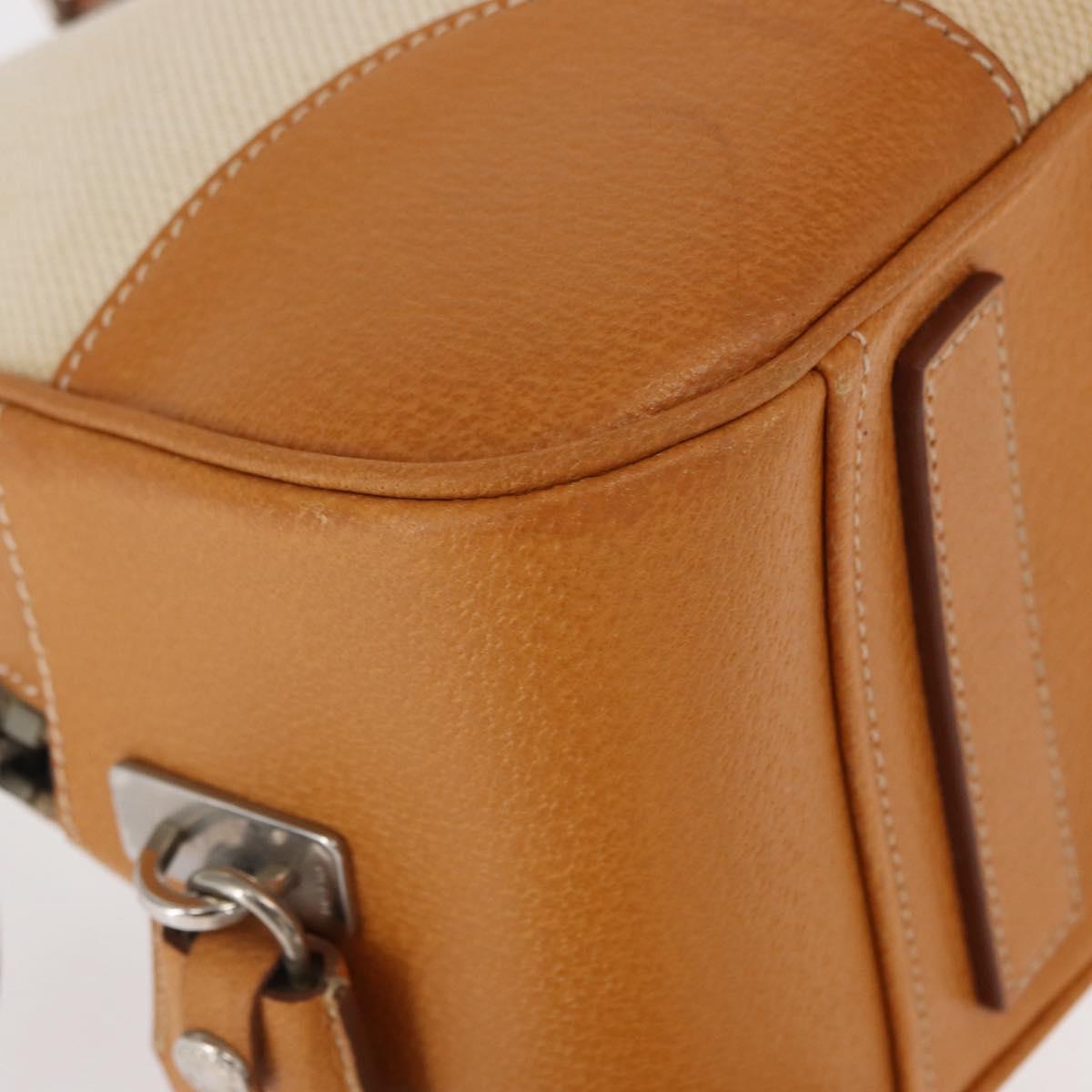 PRADA Boston Bag Canvas Beige Silver Auth ep12540