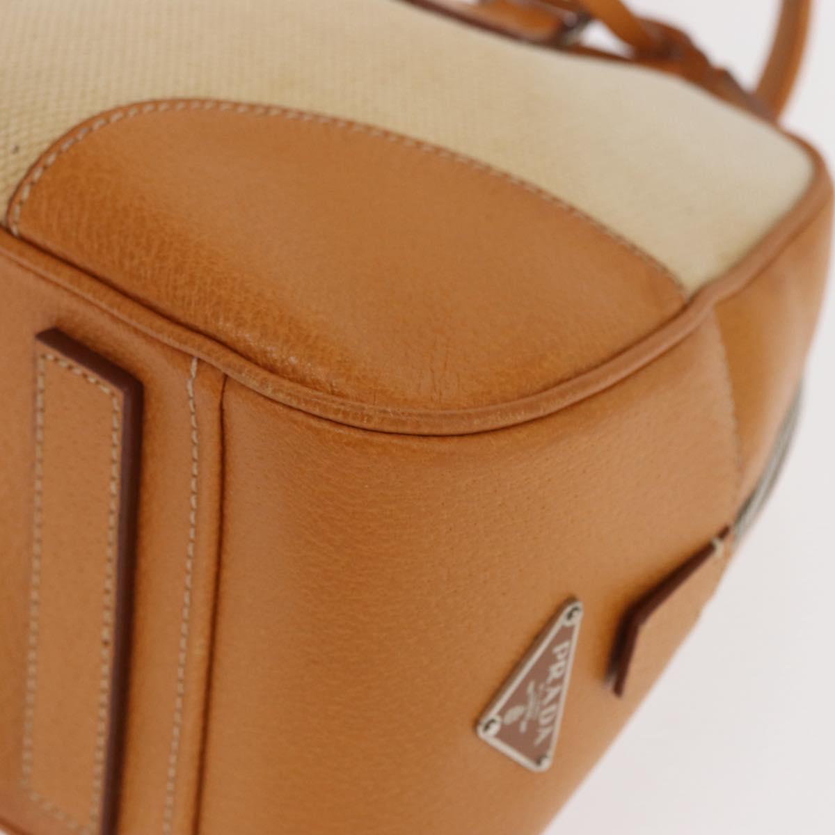 PRADA Boston Bag Canvas Beige Silver Auth ep12540