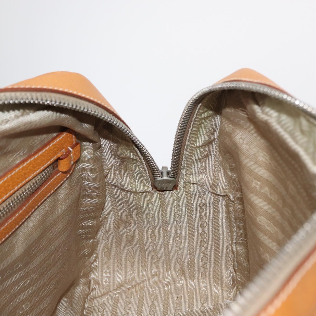 PRADA Boston Bag Canvas Beige Silver Auth ep12540