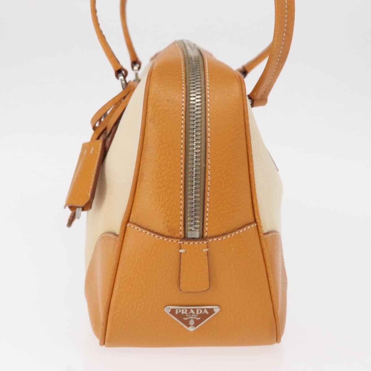 PRADA Boston Bag Canvas Beige Silver Auth ep12540