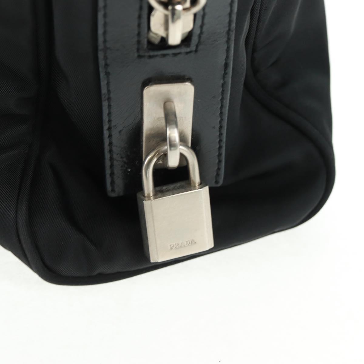 PRADA Hand Bag Nylon Leather Black Silver Auth ep12566