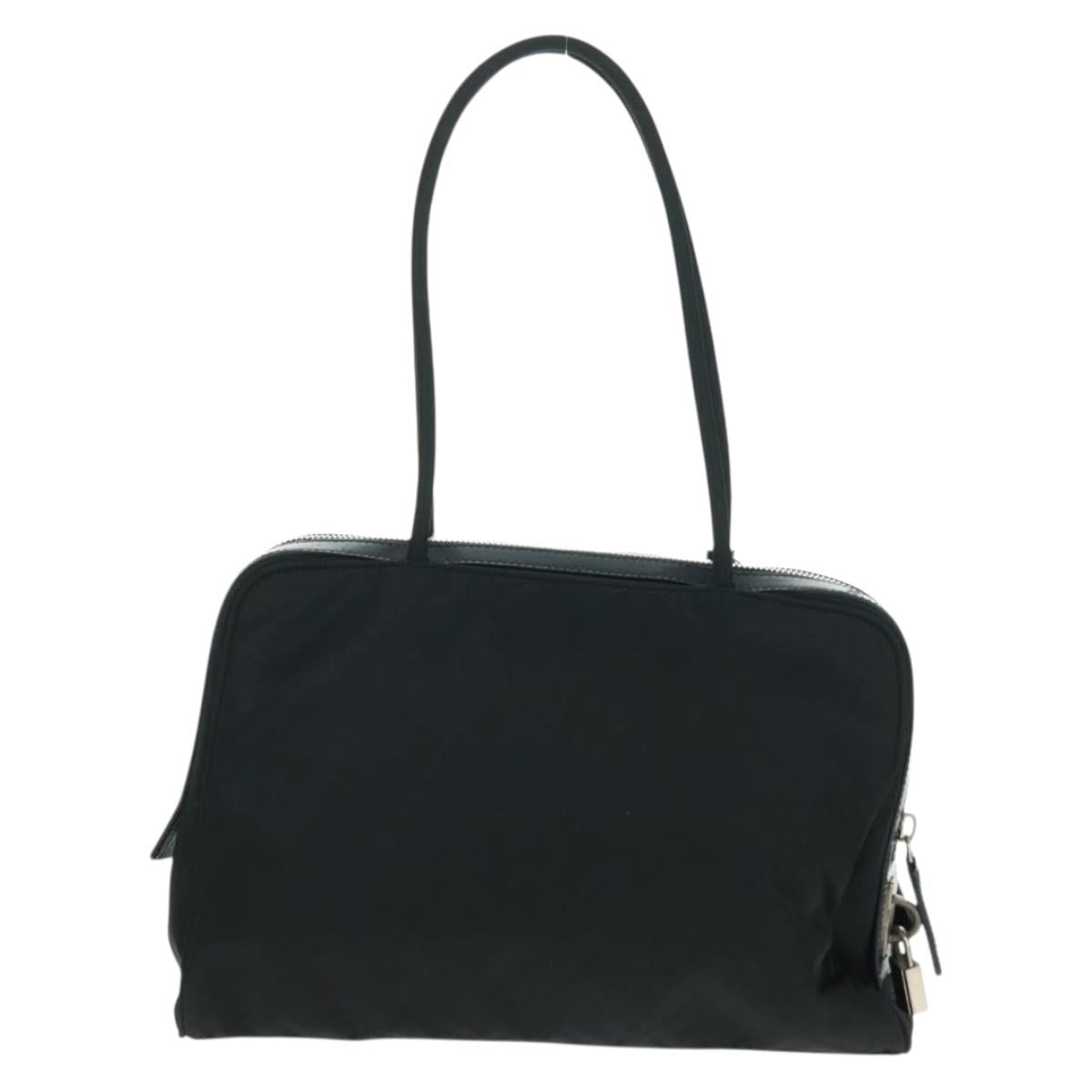 PRADA Hand Bag Nylon Leather Black Silver Auth ep12566