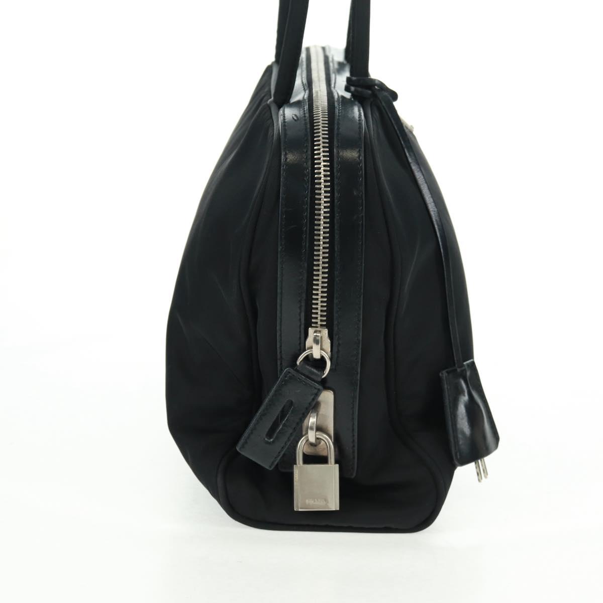 PRADA Hand Bag Nylon Leather Black Silver Auth ep12566