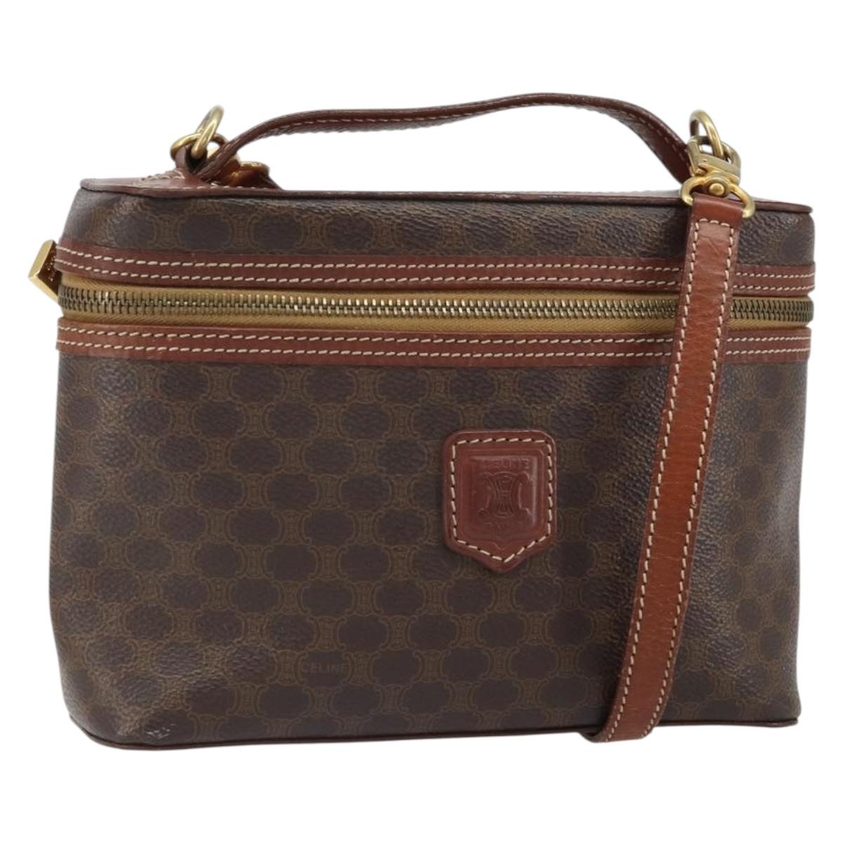 CELINE Macadam Canvas Hand Bag PVC Leather 2way Brown Gold Auth ep12572