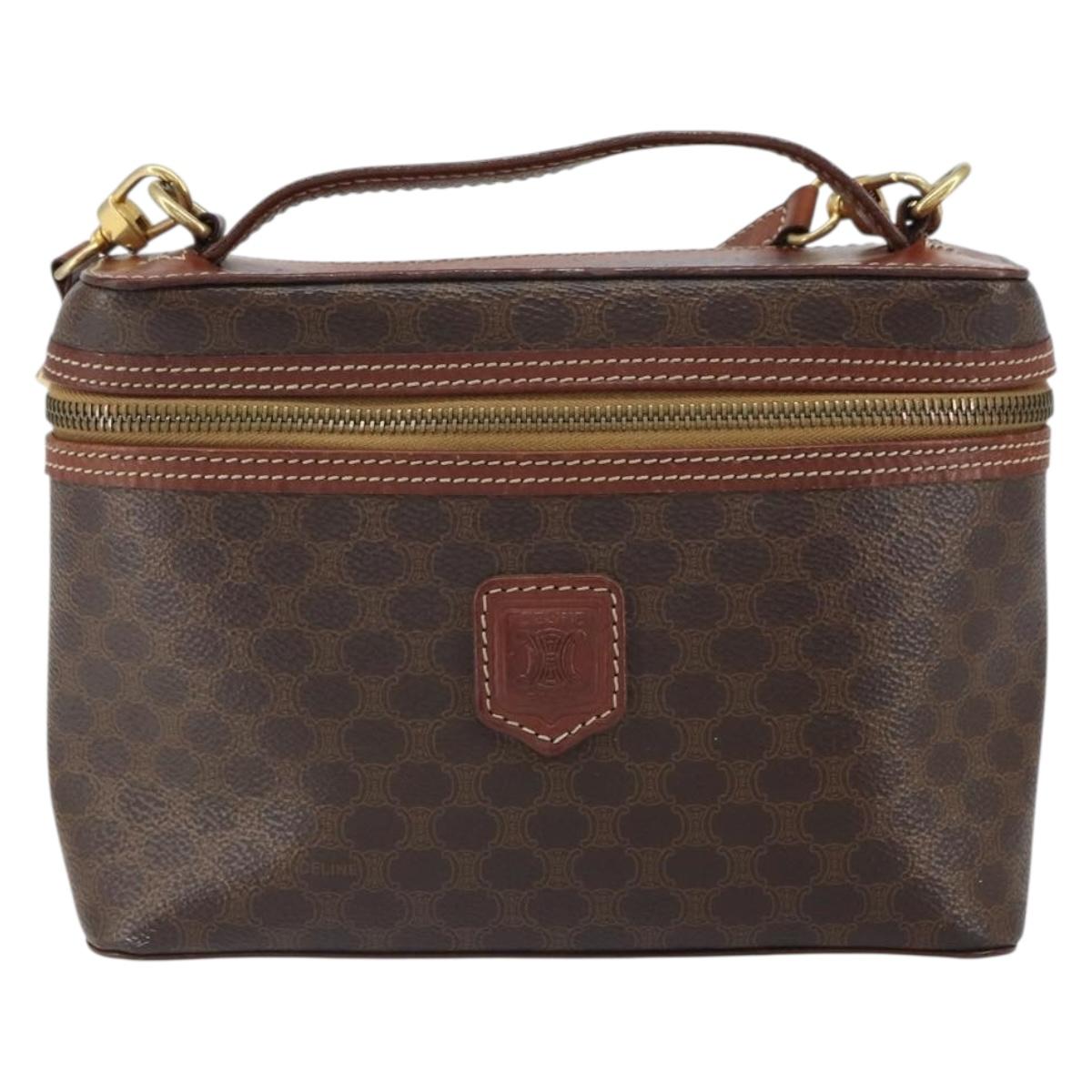 CELINE Macadam Canvas Hand Bag PVC Leather 2way Brown Gold Auth ep12572