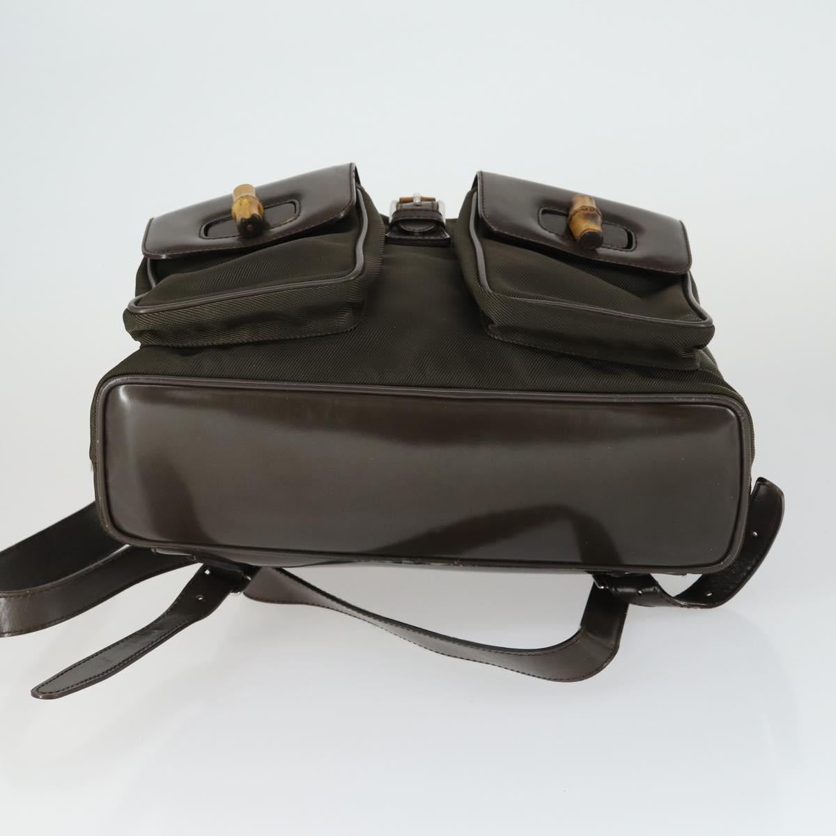 GUCCI Bamboo Backpack Nylon Dark Brown Silver 003 2058 0016 5 Auth ep12574