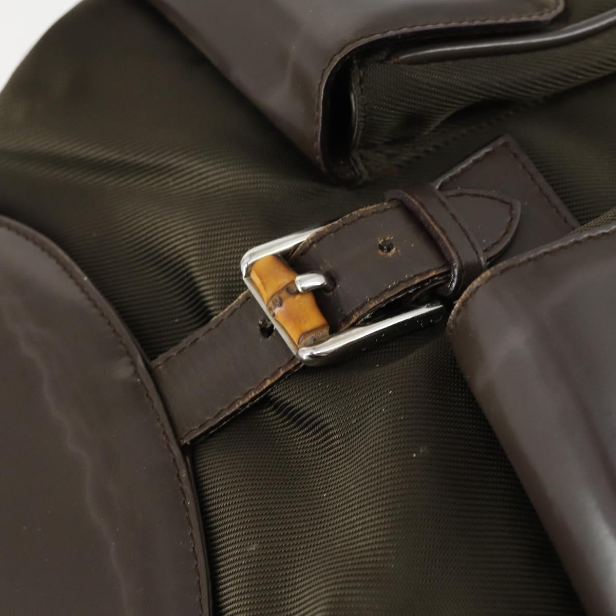 GUCCI Bamboo Backpack Nylon Dark Brown Silver 003 2058 0016 5 Auth ep12574