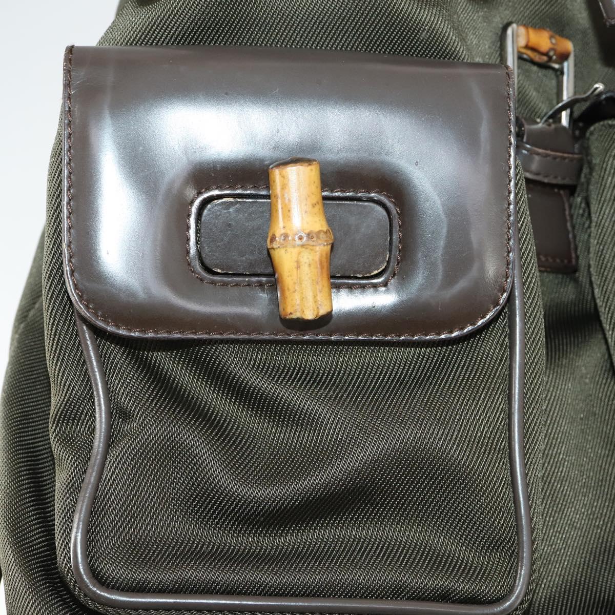 GUCCI Bamboo Backpack Nylon Dark Brown Silver 003 2058 0016 5 Auth ep12574