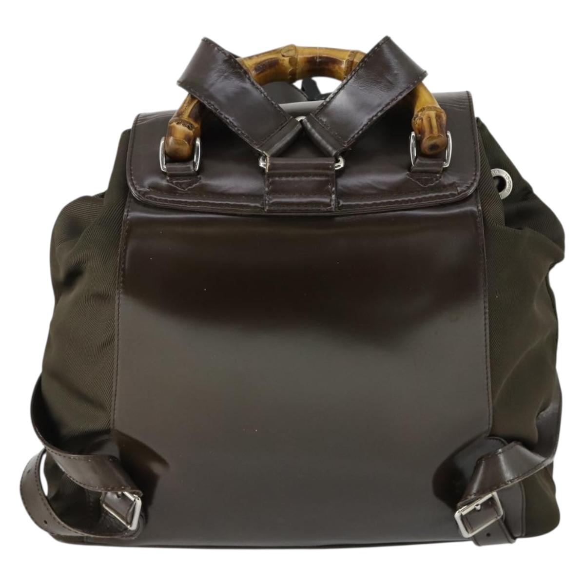 GUCCI Bamboo Backpack Nylon Dark Brown Silver 003 2058 0016 5 Auth ep12574