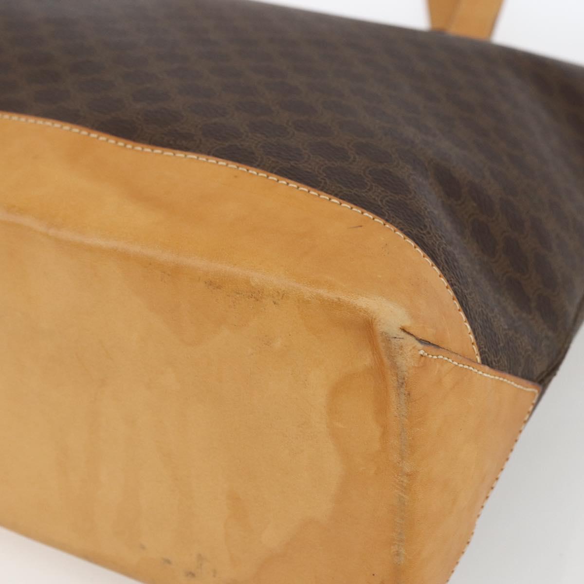 CELINE Macadam Canvas Tote Bag PVC Leather Brown Gold Auth ep12590