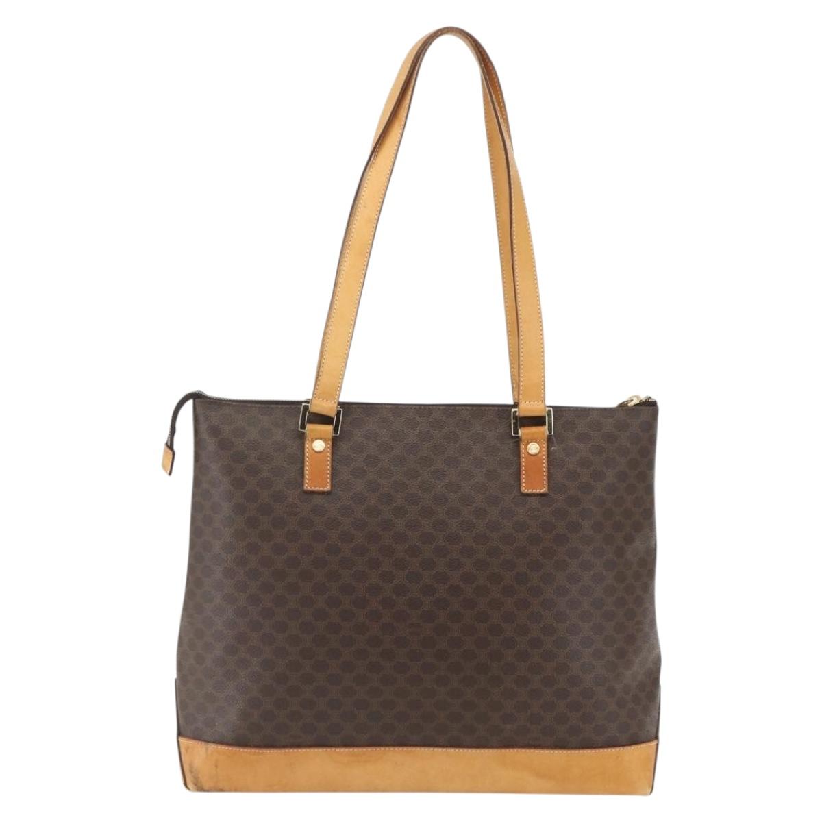 CELINE Macadam Canvas Tote Bag PVC Leather Brown Gold Auth ep12590