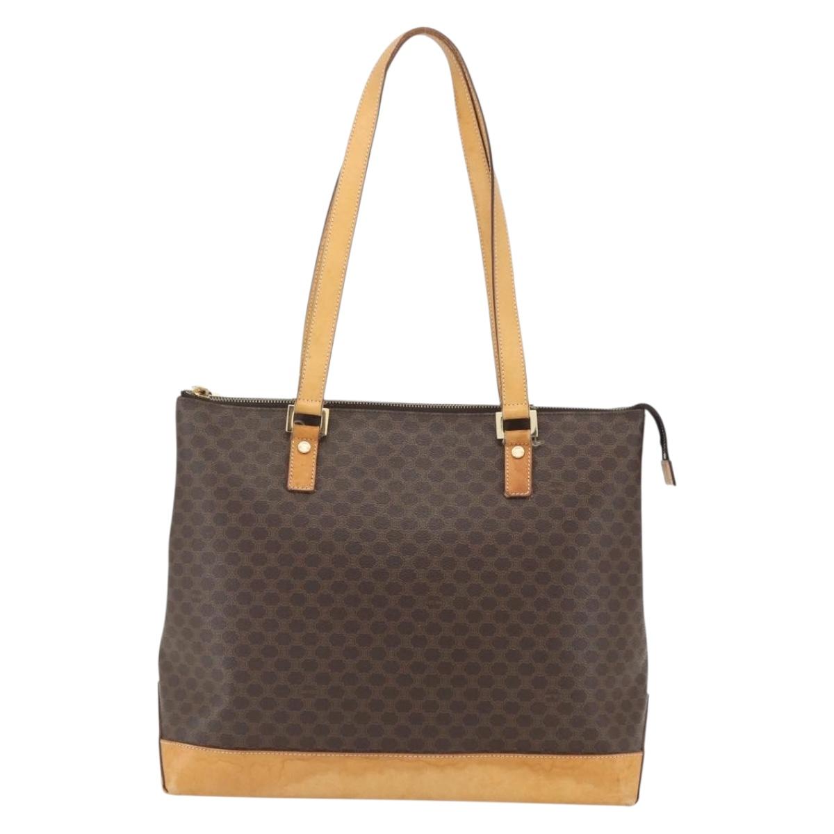 CELINE Macadam Canvas Tote Bag PVC Leather Brown Gold Auth ep12590