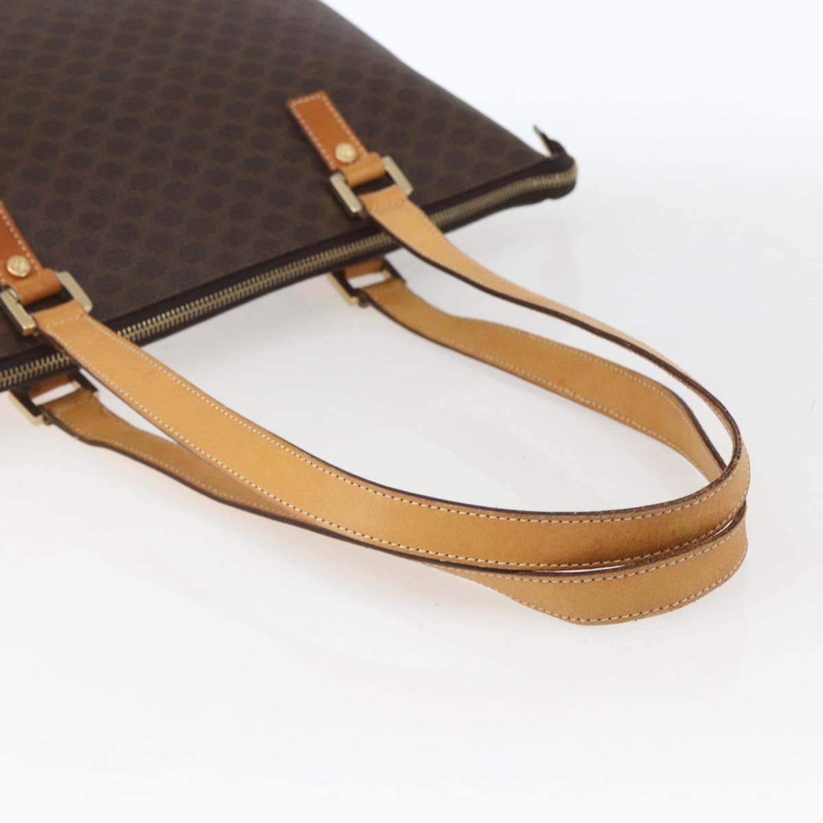 CELINE Macadam Canvas Tote Bag PVC Leather Brown Gold Auth ep12590