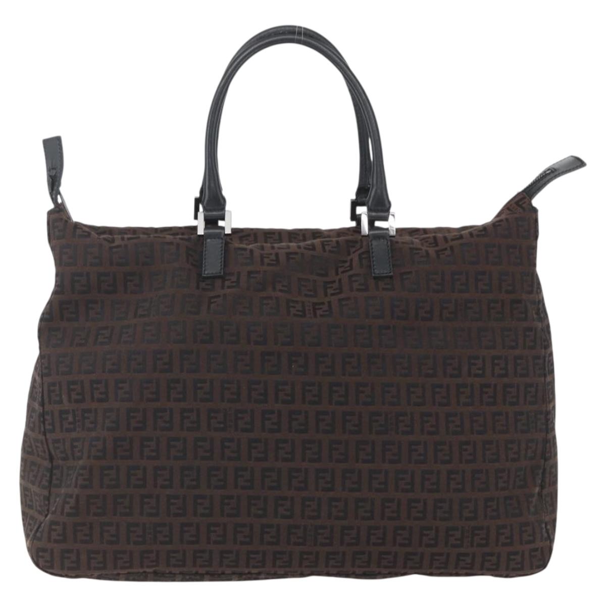 FENDI Zucchino Canvas Hand Bag Dark Brown Auth ep12591