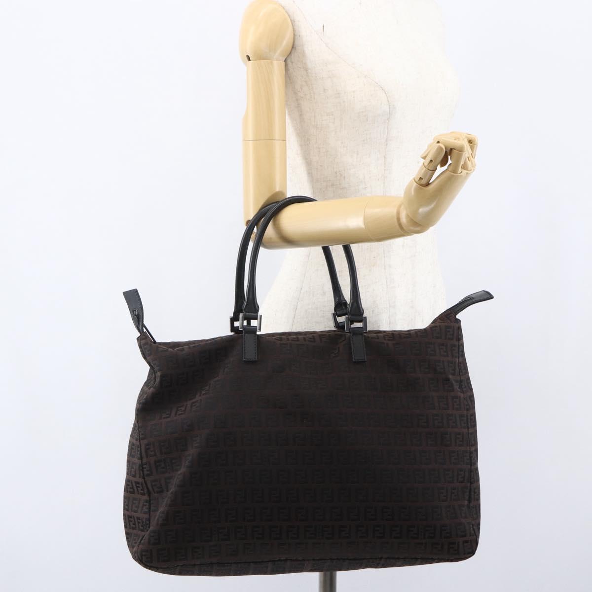 FENDI Zucchino Canvas Hand Bag Dark Brown Auth ep12591