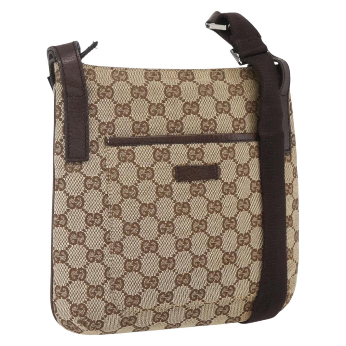 GUCCI GG Canvas Shoulder Bag Beige Silver 122793 Auth ep12602