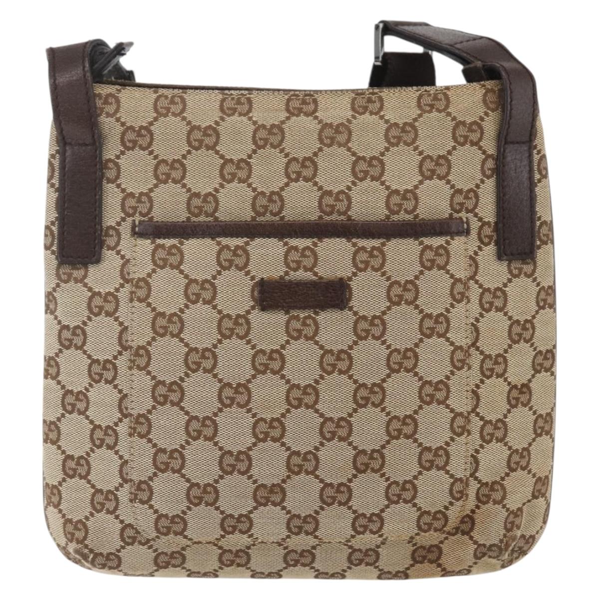 GUCCI GG Canvas Shoulder Bag Beige Silver 122793 Auth ep12602