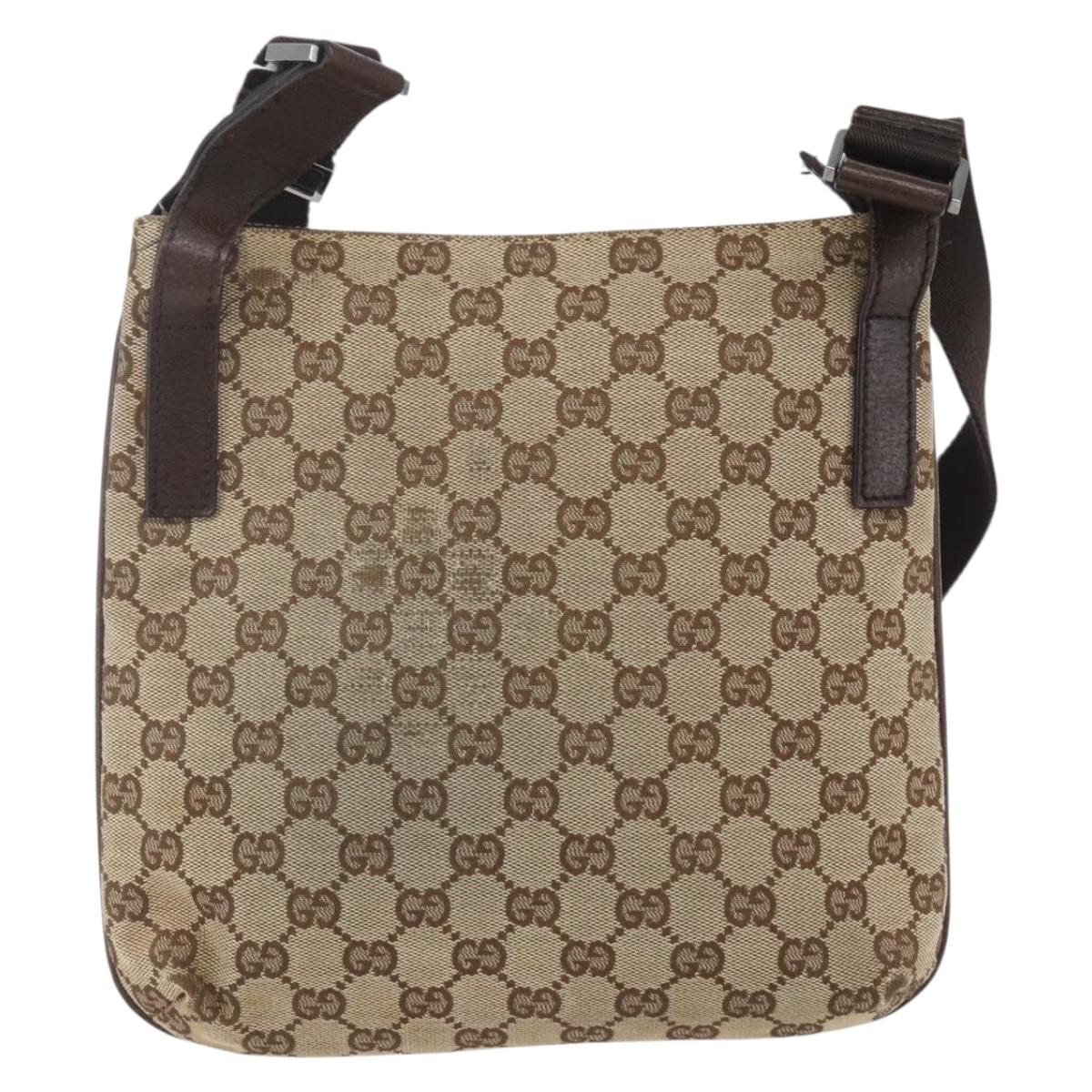 GUCCI GG Canvas Shoulder Bag Beige Silver 122793 Auth ep12602